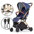 Blue Foldable & Lightweight Pram Bundle With Breathable Cushion & Bag Clips